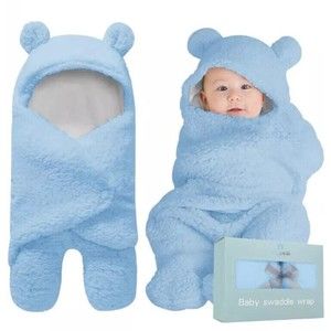 Blue Mello Blue Fluffy Sherpa Baby Swaddle Wrap 22" x 11" NEW in box Gift Ready